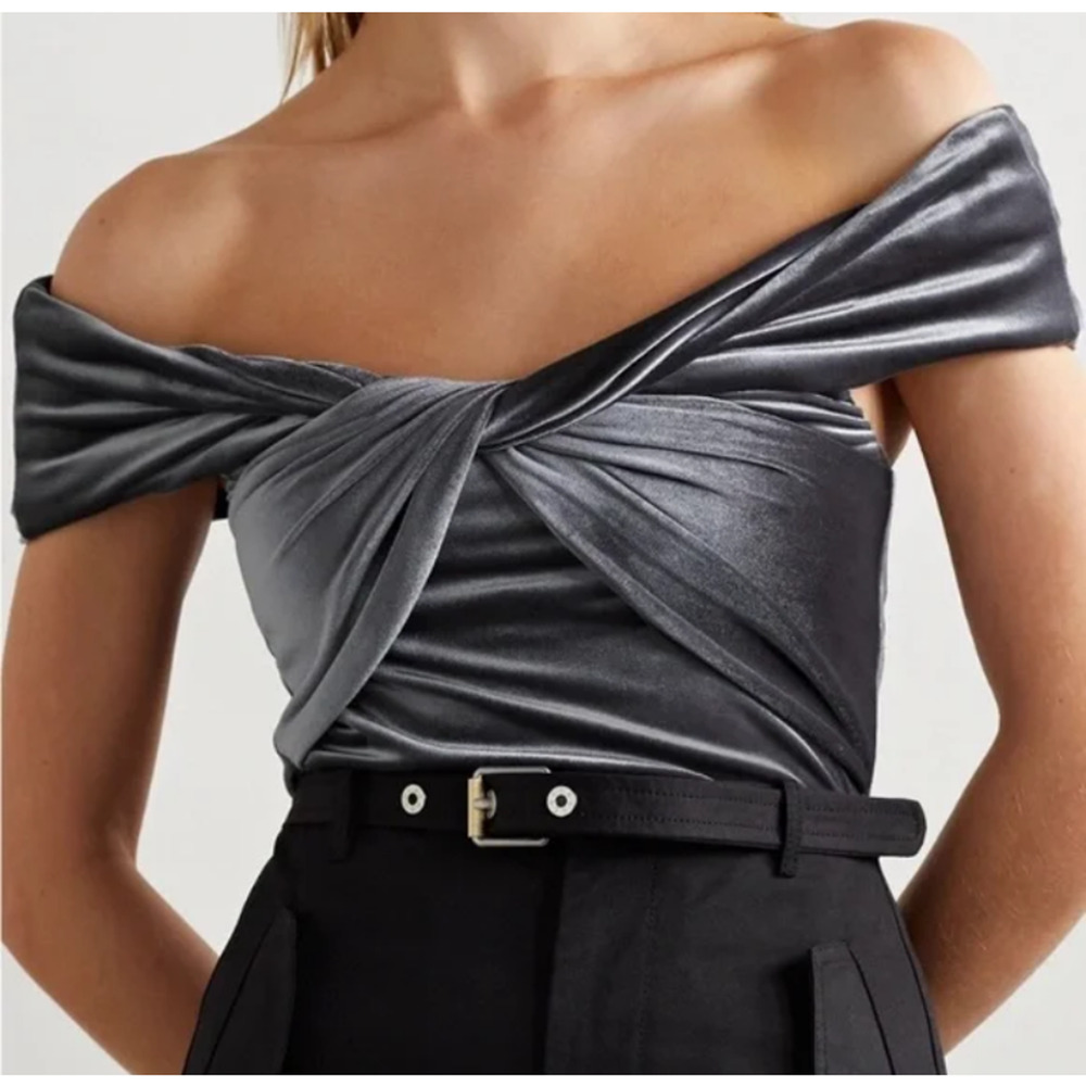 NEW ALIX NYC‎ Grove Twisted Velvet Bodysuit in Pewter Grey